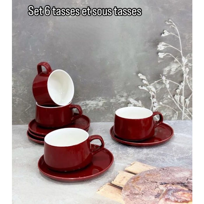 Image de Set de Tasses à café - 250ML - Couleur bordeaux - 6 pièces - Accessoires de cuisine - Unbranded