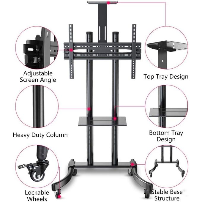 Support TV sur Pied Roulant Mobile de 32" à 75" mobile adaptable haute qualité