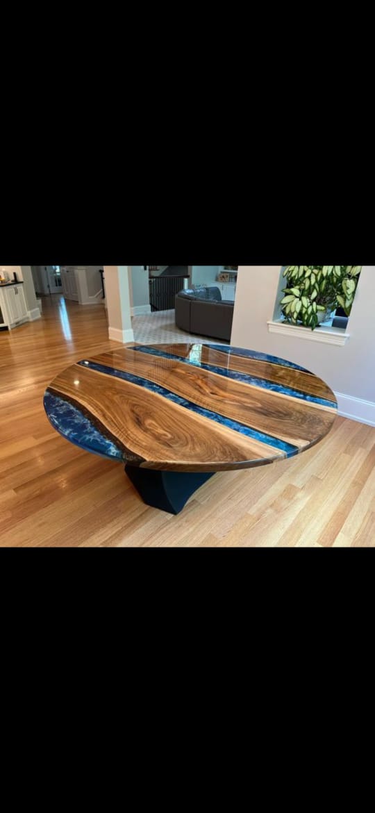 Table basse en résine époxy à rayures bleues, pour la maison