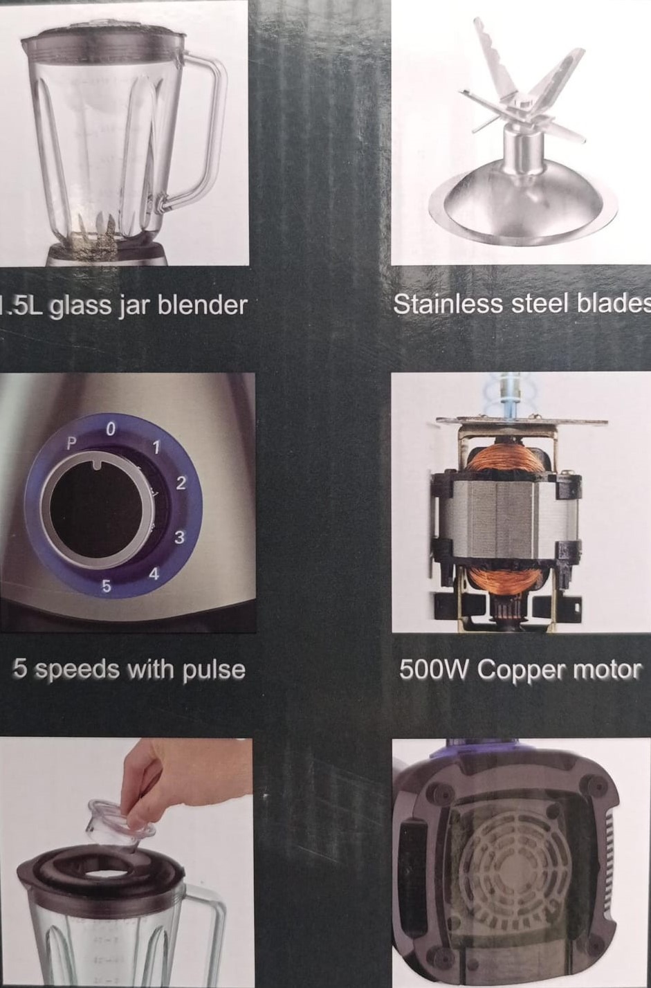 Image de VENEZIA ITALIAN DESIGN Mixeur blender 5 vitesses 1,5 litres 500W + moulin à épice en verre - Unbranded