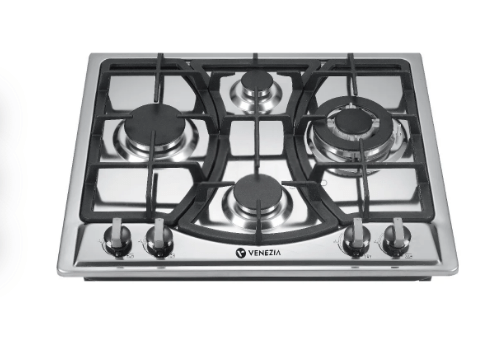 Venezia Plaque de cuisson à gaz encastrable inox 4 feux - allumage électrique - Haute qualité argent doré