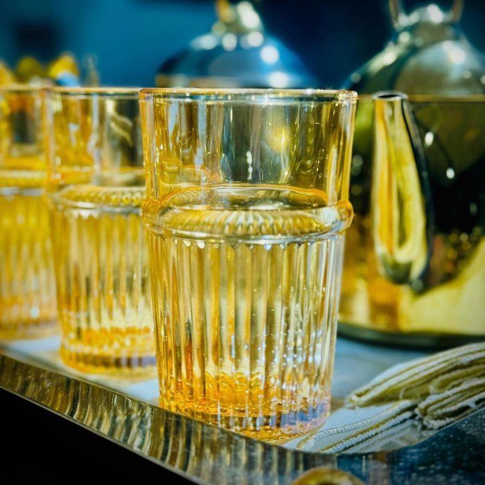 Verre à thé - Ensemble - 12 pièces - Cristallin - Beige doré - Compatible lave-vaisselle