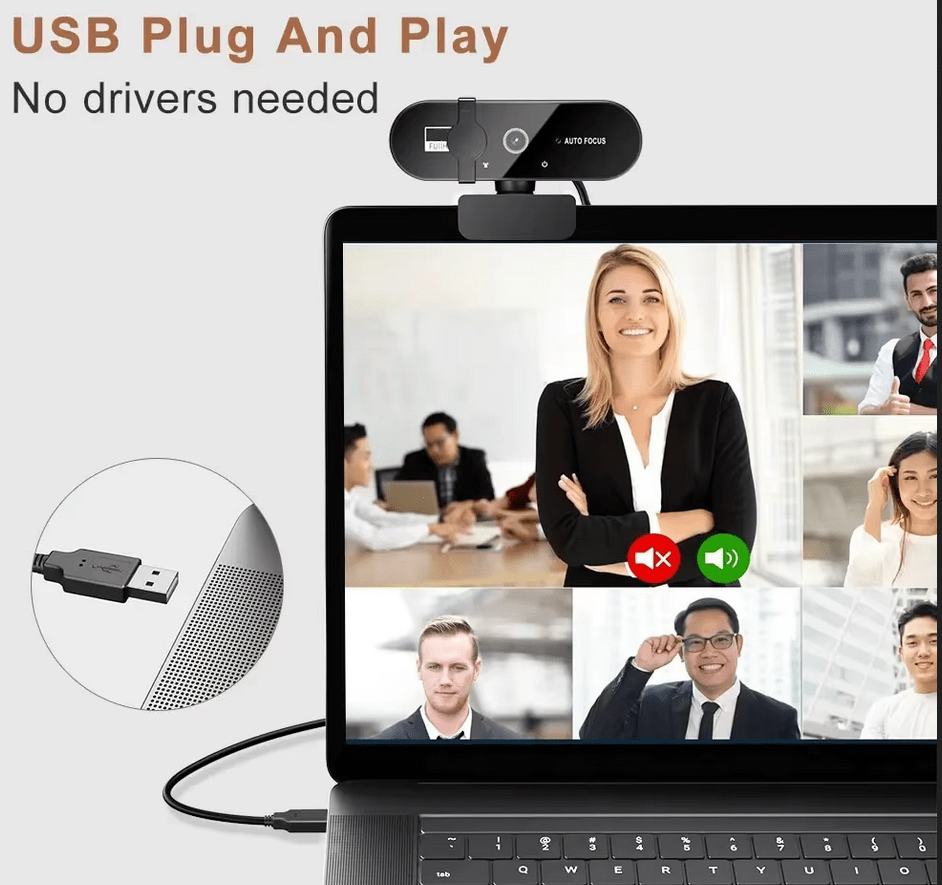 Image de Webcam 1080P Microphone integre, USB, avec couvercle anti-espion - Unbranded