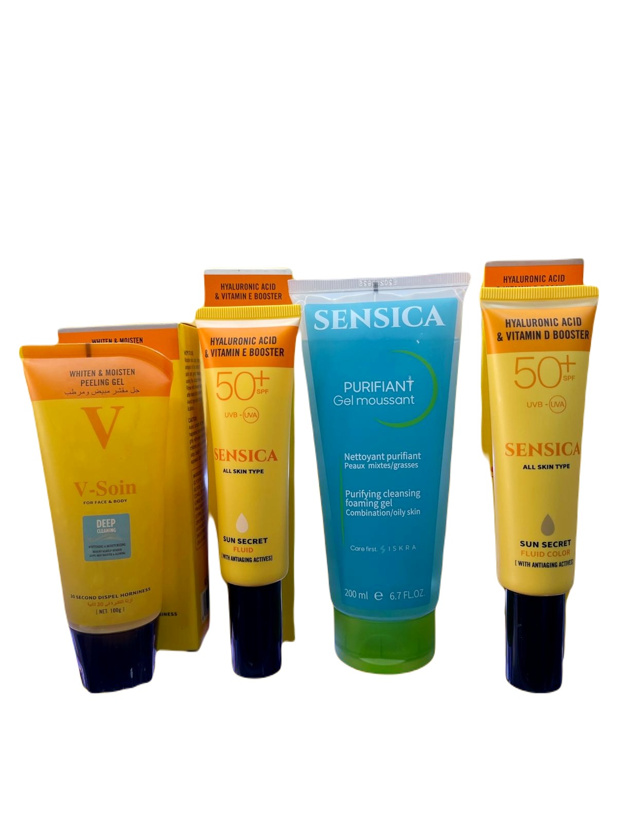 2 écrans : une teinte et un invisible + gel moussant + gommage