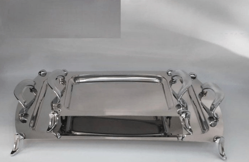 Image de 2 PLATEAUX ANSES ARGENTEES A PIED GM 47CM,34,5 MM 30,5/22CM - Unbranded