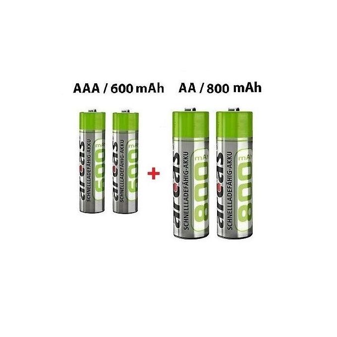 Image de Arcas Lot de 4 Piles rechargeables // 2 unités 600 mAh AAA et 2 unités 800 mAh AA - Unbranded