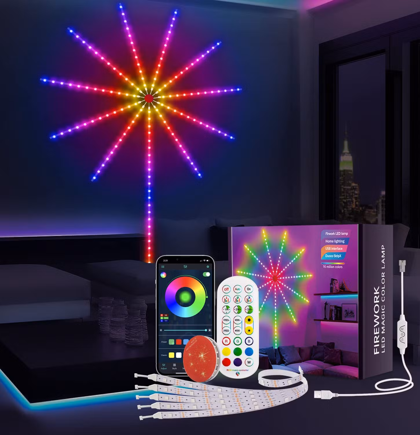 Image de Bande Lumineuse LED RGB avec Effet Feu d'Artifice et Contrôle Intelligent - Unbranded