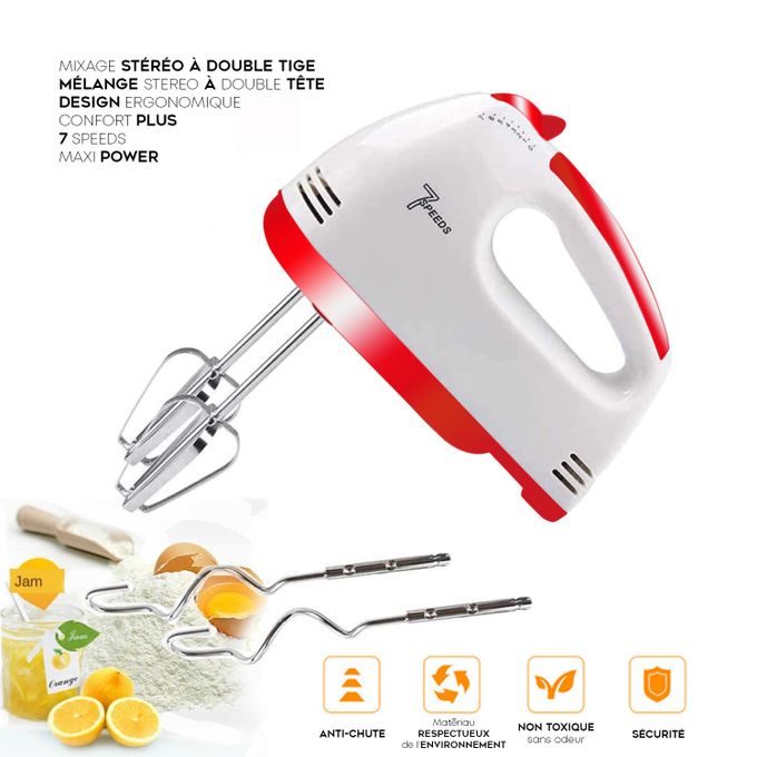 Image de Batteur Mixeur Mélangeur Stéréo 7 Vitesses - 2 Fouets et 2 Crochets à Pâte - Haute Qualité - Unbranded