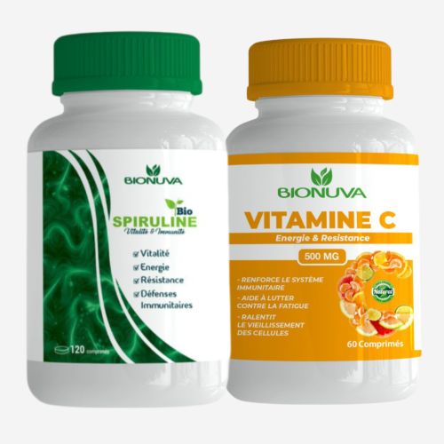 Image de BIONUVA PACK SPIRULINE 240 COMPRIMES + VITAMINE C 500MG 60 COMPRIMES - Unbranded