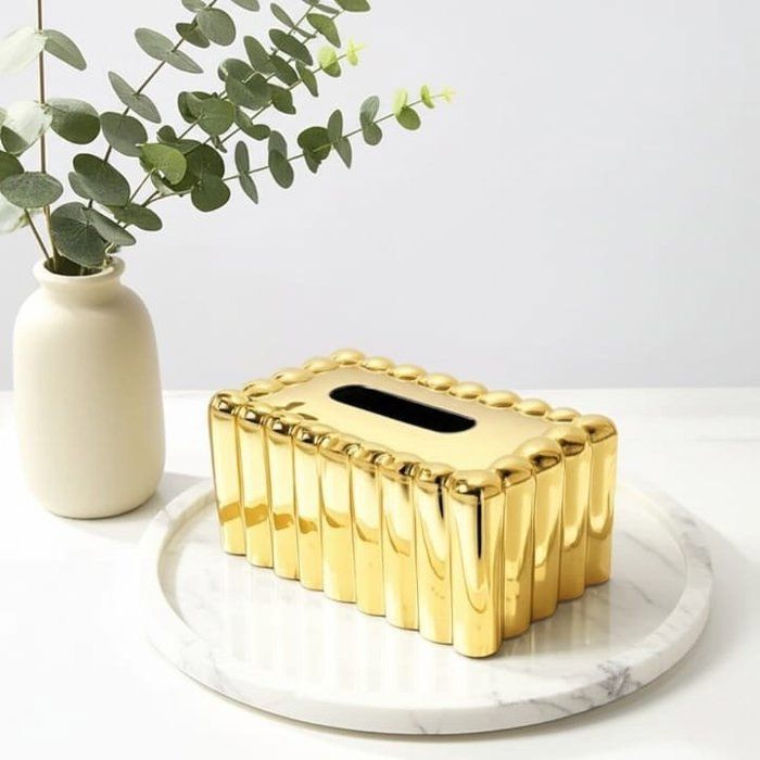 Image de Boîte à mouchoirs dorée au design rectangulaire dore – Pour voiture, maison et bureau - Unbranded
