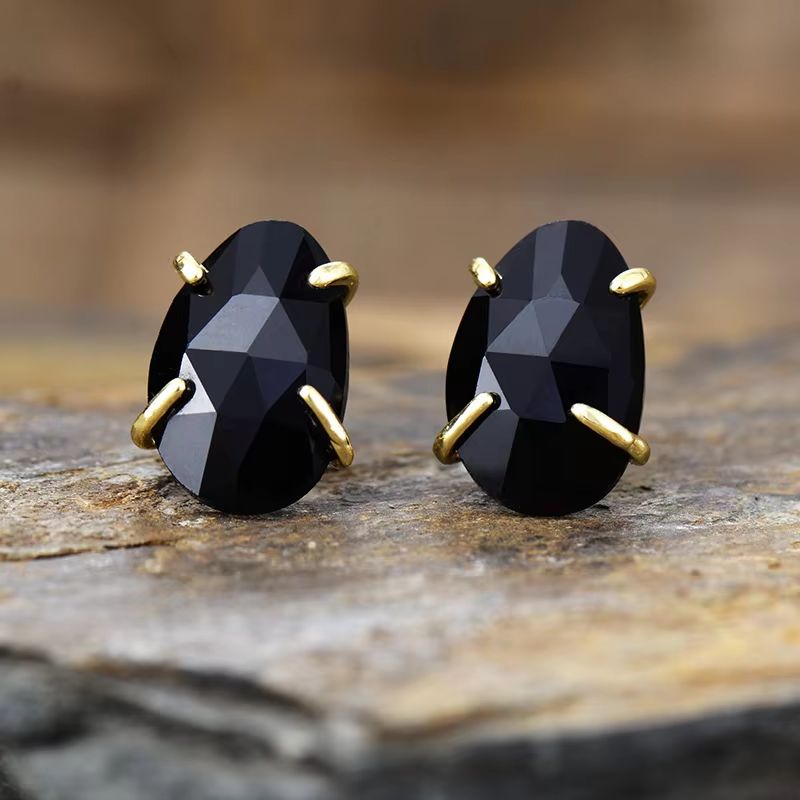 Image de Boucle d'oreille Ethnique en Onyx Noir - Unbranded