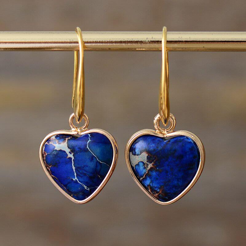Image de Boucles d'oreilles en Forme de cœur en Lapis Lazuli - Unbranded