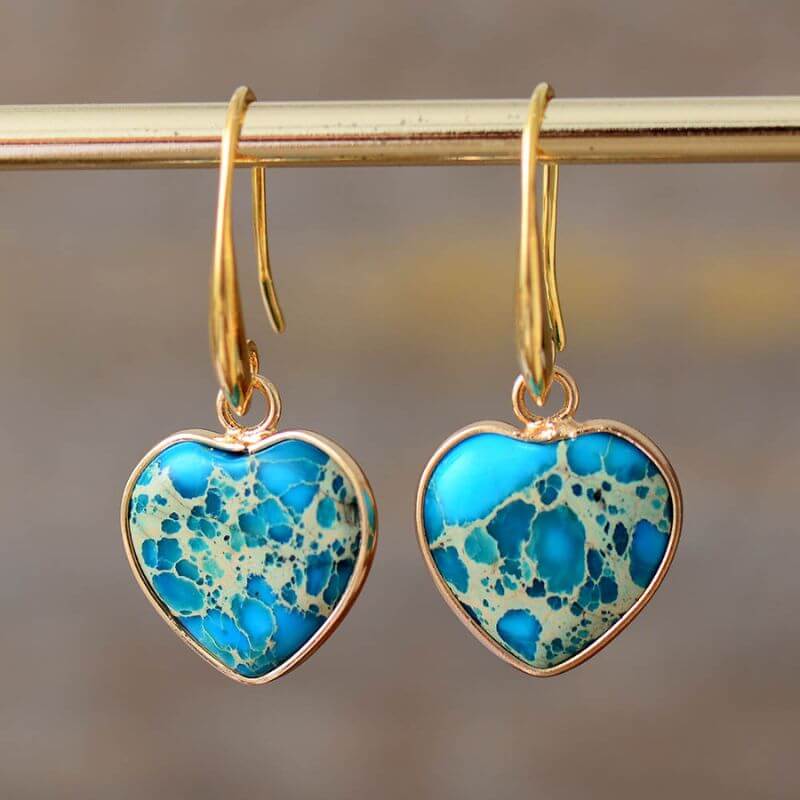 Image de Boucles d'oreilles en Forme de cœur en Turquoise - Unbranded