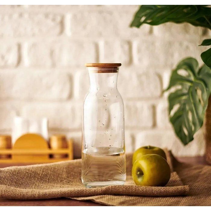 Image de Carafe d'eau + bouchon en LIEGE , Pot de stockage en verre, bouteille de jus 1L - Unbranded