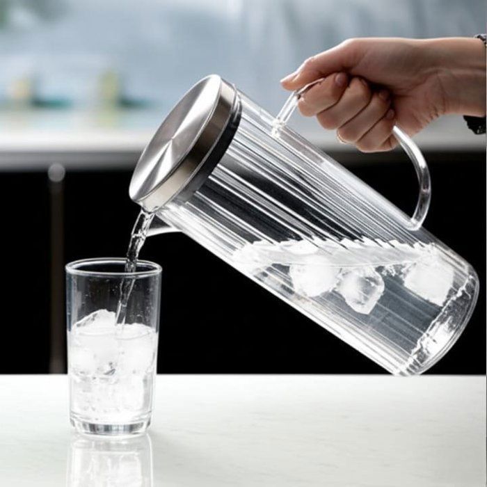 Image de Carafe ou pichet à eau ou jus en verre cannelé avec un couvercle en acier inoxydable,pour eau ou jus.1,2L - Unbranded