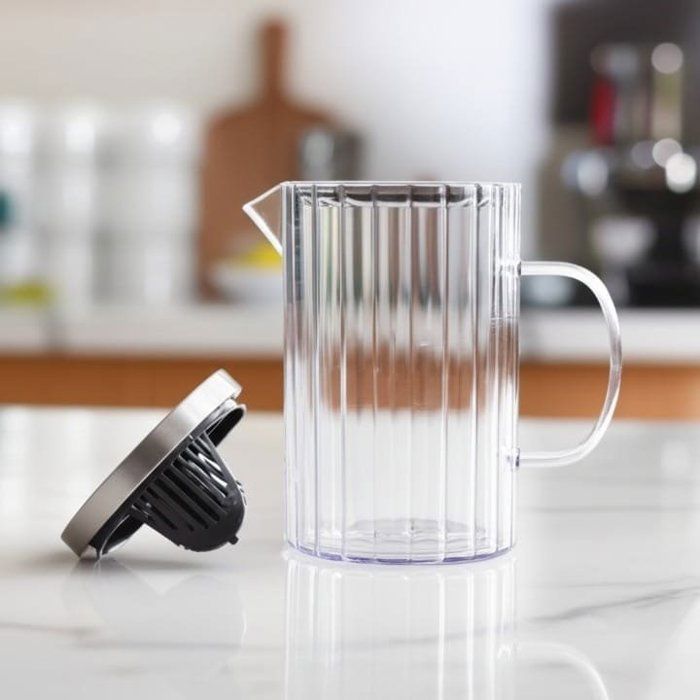 Image de Carafe ou pichet à eau ou jus en verre cannelé avec un couvercle en acier inoxydable,pour eau ou jus.1L - Unbranded