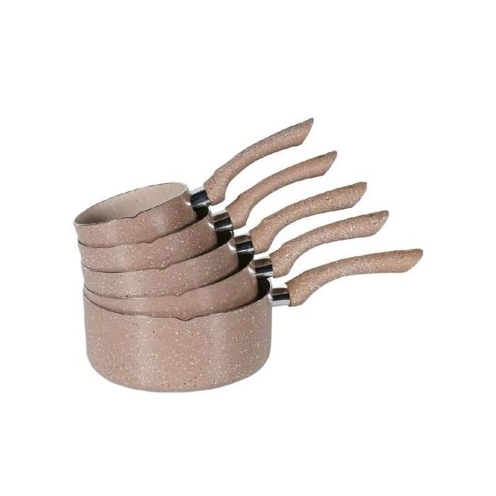 Casseroles - MARQUE - Set de 5 - Granit résistant - Couleurs marron et gris - Tous feux compatibles