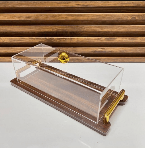 Image de CLOCHE A GATEAU -SUPORT À GATEAUX GM 40/17cm EN BOIS AVEC DÉTAIL DORÉ - Unbranded