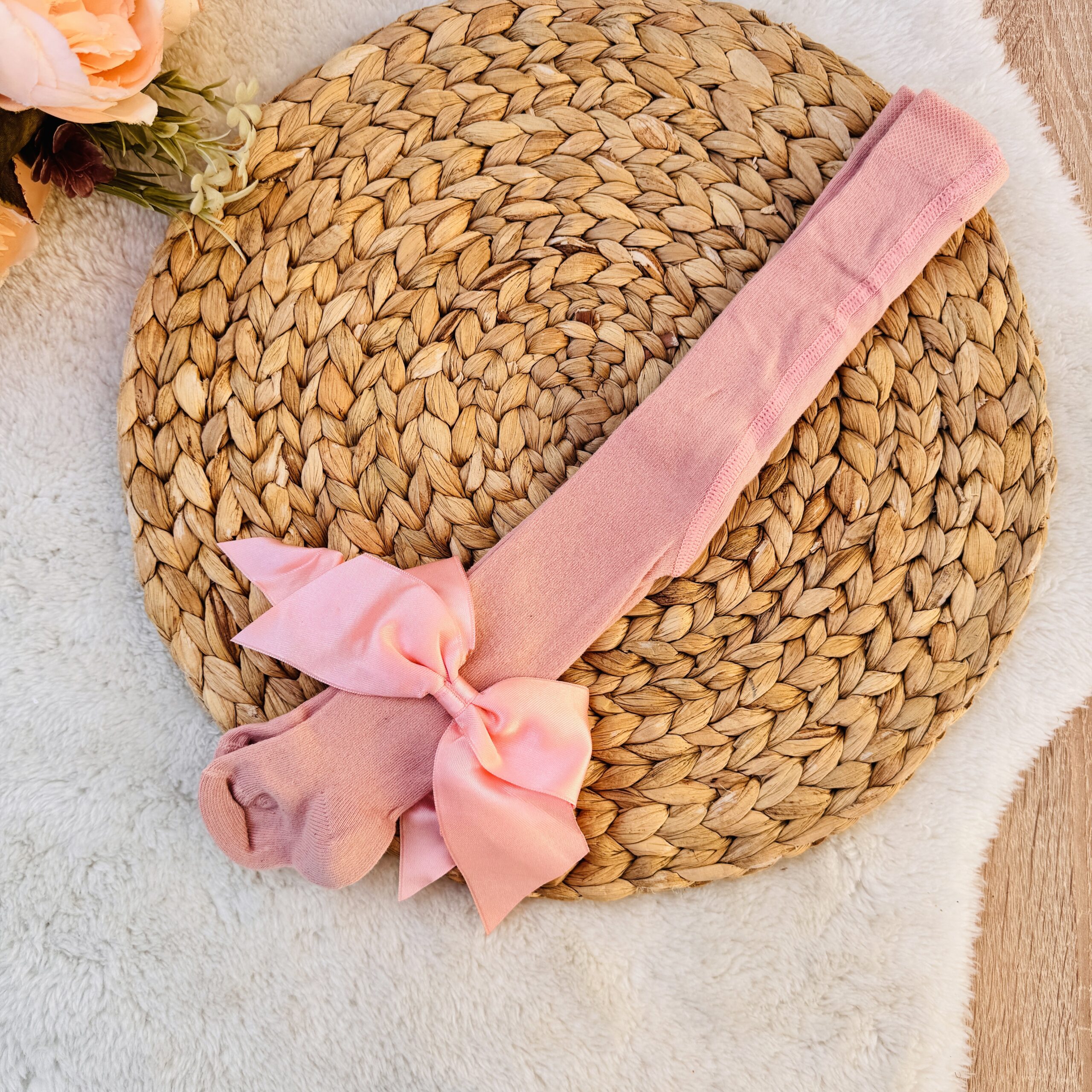 Collants bébé en coton filles avec joli noeud !