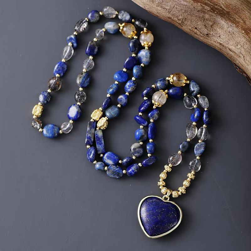 Collier et Pendentif Cœur en Lapis Lazuli