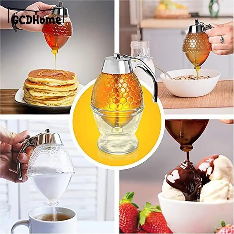 Image de Distributeur de Miel Pratique – Récipient Accompagné d’un Support et d’un Couvercle - Unbranded