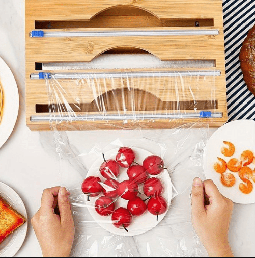 Image de Distributeur de papier d'aluminium avec coupe-film alimentaire,boîte de rangement de film alimentaire 3 en 1, - Unbranded