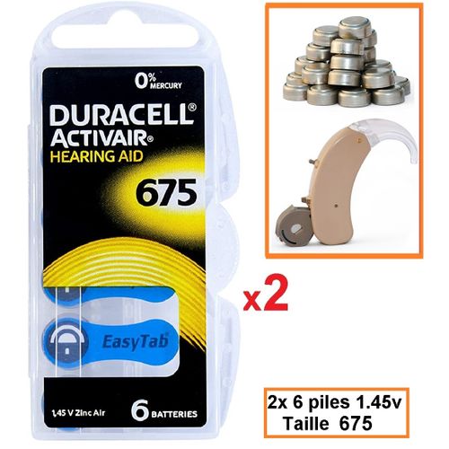 Duracell Activair Hearing Aid Batteries // Aides Auditives 1.45v 675 PR44 // 12 Piles