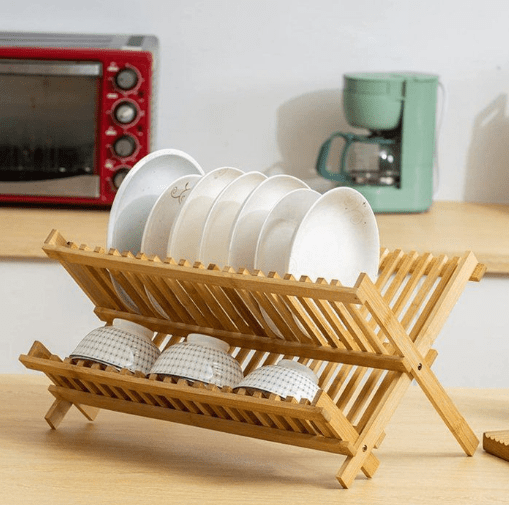 Image de Égouttoir à vaisselle - Bambou - Pliable - 39cm x 33cm x 25cm - Design contemporain - Accessoires de cuisine - Unbranded