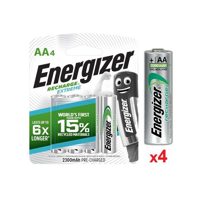 Image de Energizer 4 Piles Rechargeables AA 2300 mAh Pré Charge // Blister de 4 Piles - Unbranded