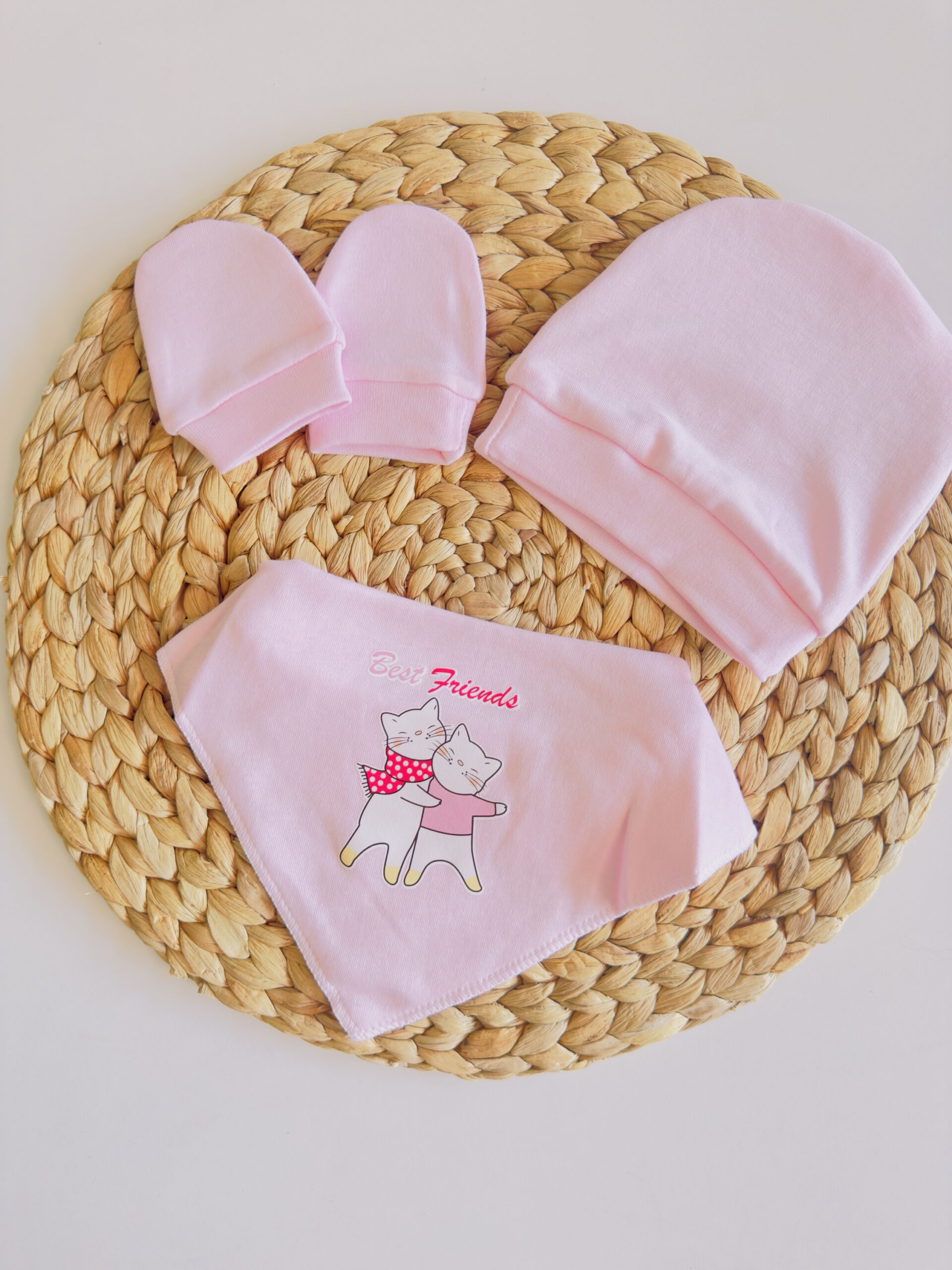 Image de Ensemble bonnet, moufles et bavoir coton pur - Unbranded