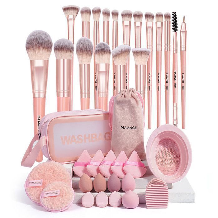 Image de Ensemble de 18 Pinceaux de maquillage - Rose - Unbranded