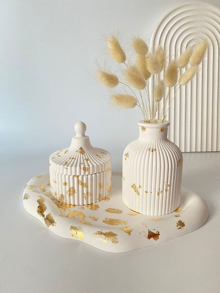 Image de Ensemble de Plateaux Décoratifs en Béton Blanc - Unbranded