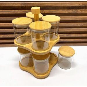 Image de Ensemble Exclusif de 8 Bocaux en Verre avec Support Rotatif en Bambou - Unbranded