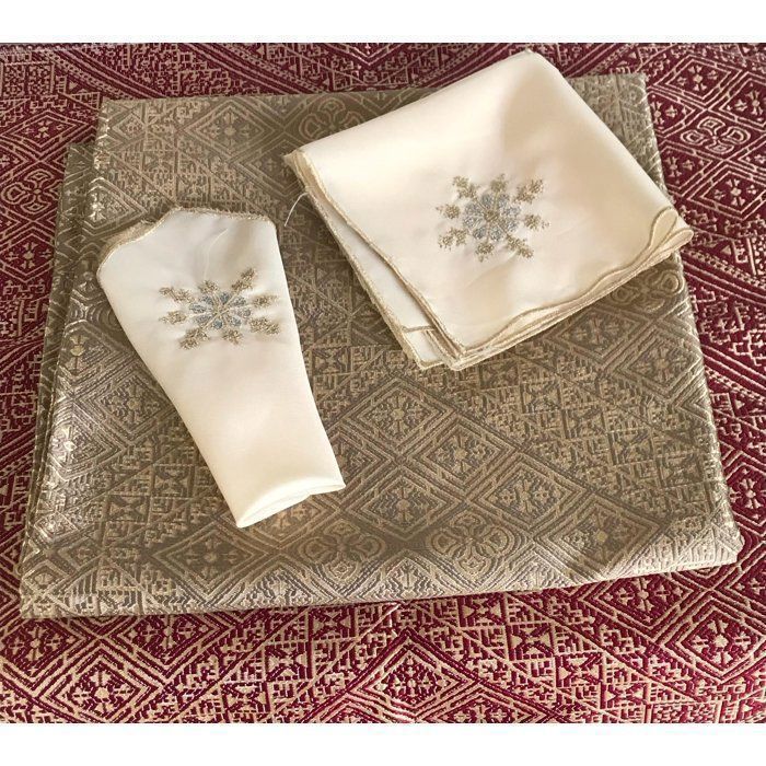Image de Ensemble Nappe de table et 12 serviettes brodées Skeli hor en tissu Khrib qualité premum tissu lavable - Unbranded