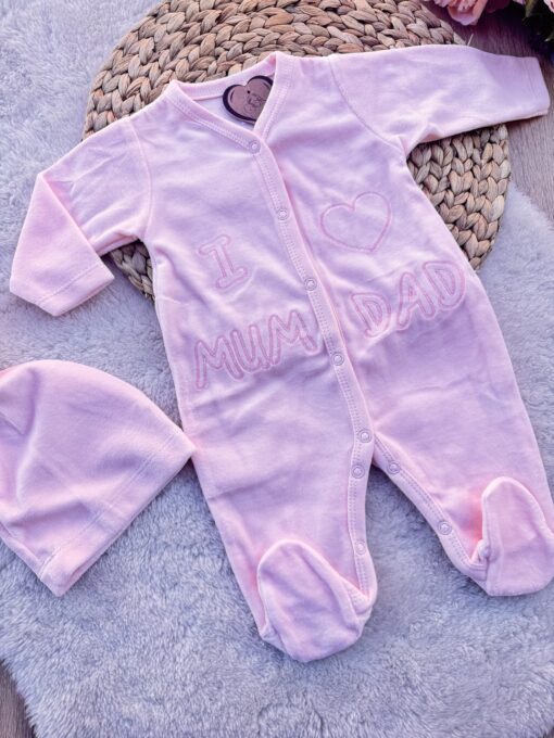 Image de Grenouillère avec bonnet en velours brodée : i love mam and Dad - Unbranded