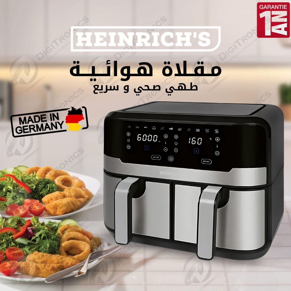 Heinrich's Friteuse sans huile double panier 9L, 2400W, Cuisson Rapide, HFR 8214