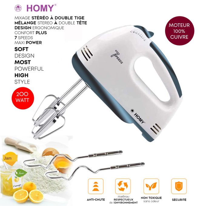 Image de Homy Batteur Mixeur Mélangeur Stéréo 7 Vitesses - Moteur Cuivre Puissant, Fouets & Crochets à Pâte - Unbranded
