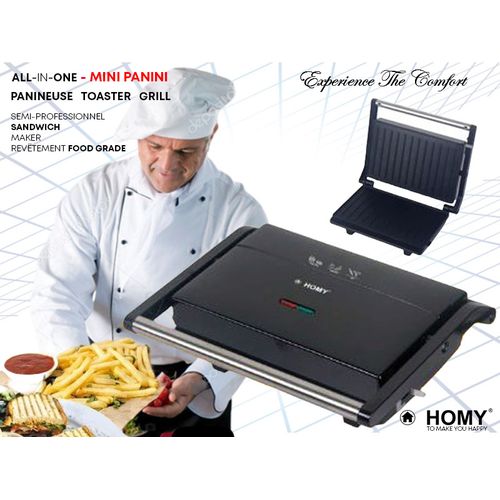 Image de Homy Panini Grill 3-en-1 - Toast, Grill et Panini - Antiadhésif, Rapide et Puissant