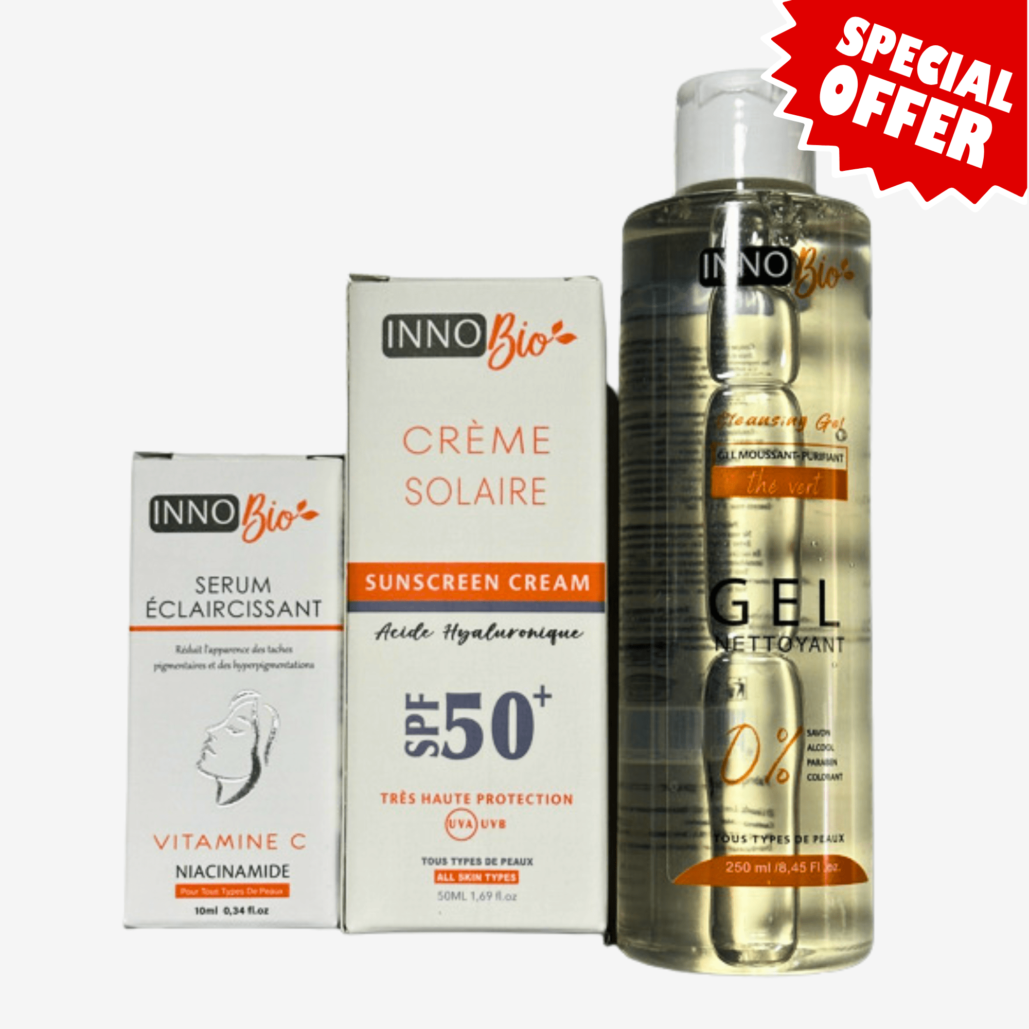 Image de INNOBIO PACK ANTI-TACHES GEL NETTOYANT + CREME SOLAIRE SPF50 + SERUM ECLAIRCISSANT - Unbranded