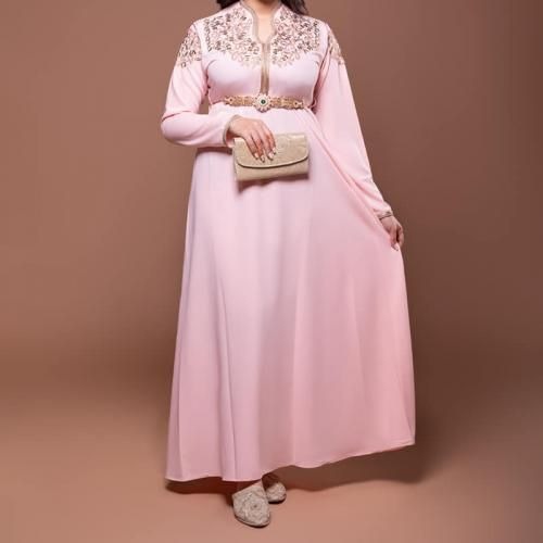 Image de Jabador Maroc Caftan wahiba Crêpe -Rose / Taille M - Unbranded