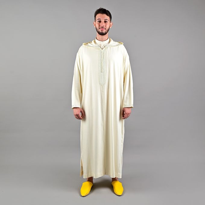 Jabador Maroc Djellaba Mlifa EXTRA Homme haute couture - Blanc cassé