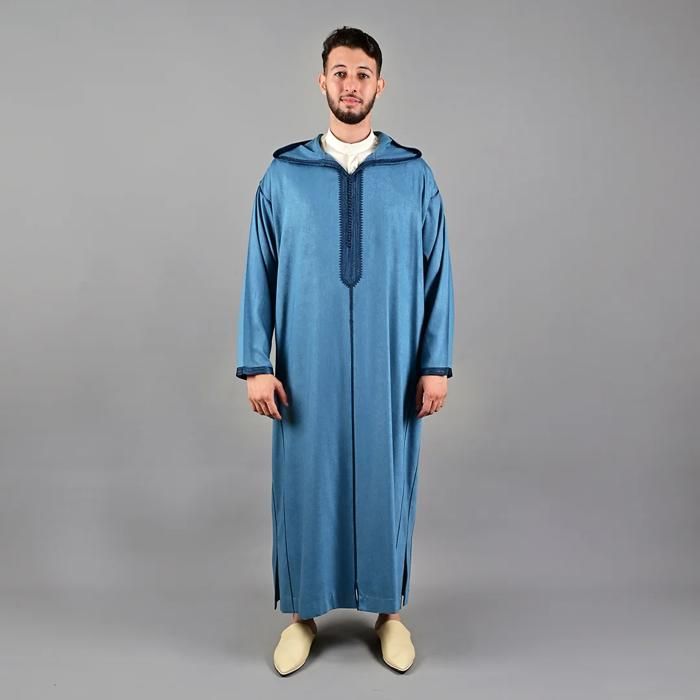 Jabador Maroc Djellaba Mlifa EXTRA Homme haute couture - Bleu pétrole