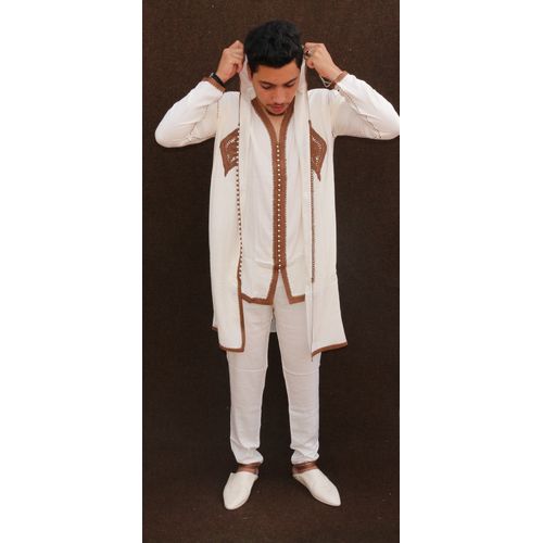 Image de Jabador Maroc Ensemble HAYTAM 100/100 coton haute couture- Blanc cassé - Unbranded