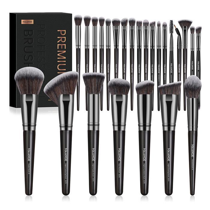 Image de Kit de pinceaux de maquillage - 25pcs - Vegan - Doux - Design classique - Noir - Unbranded