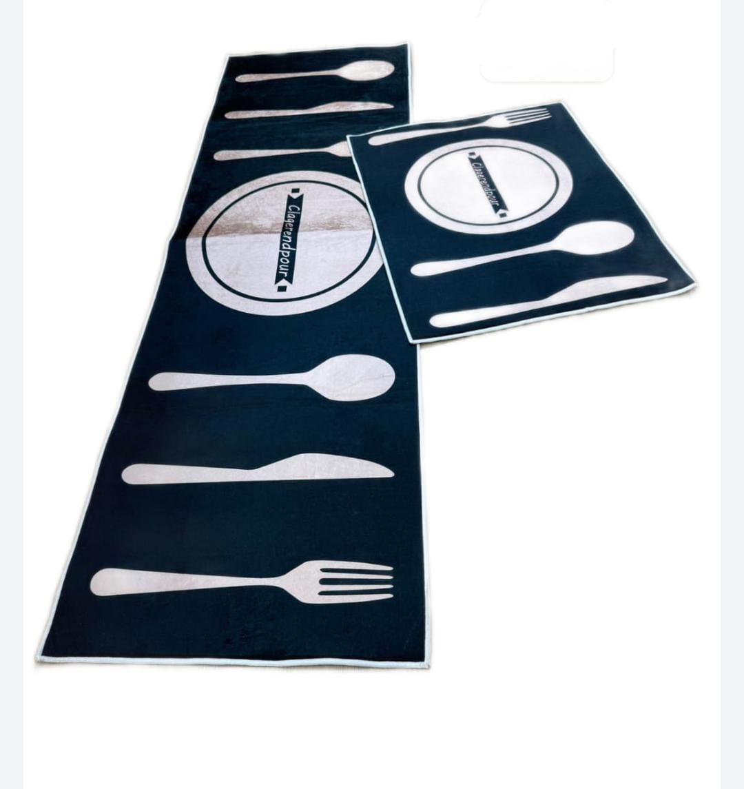 Lot de 2 Tapis de Cuisine Antidérapants Lavables avec Autocollant - Designs Assiette