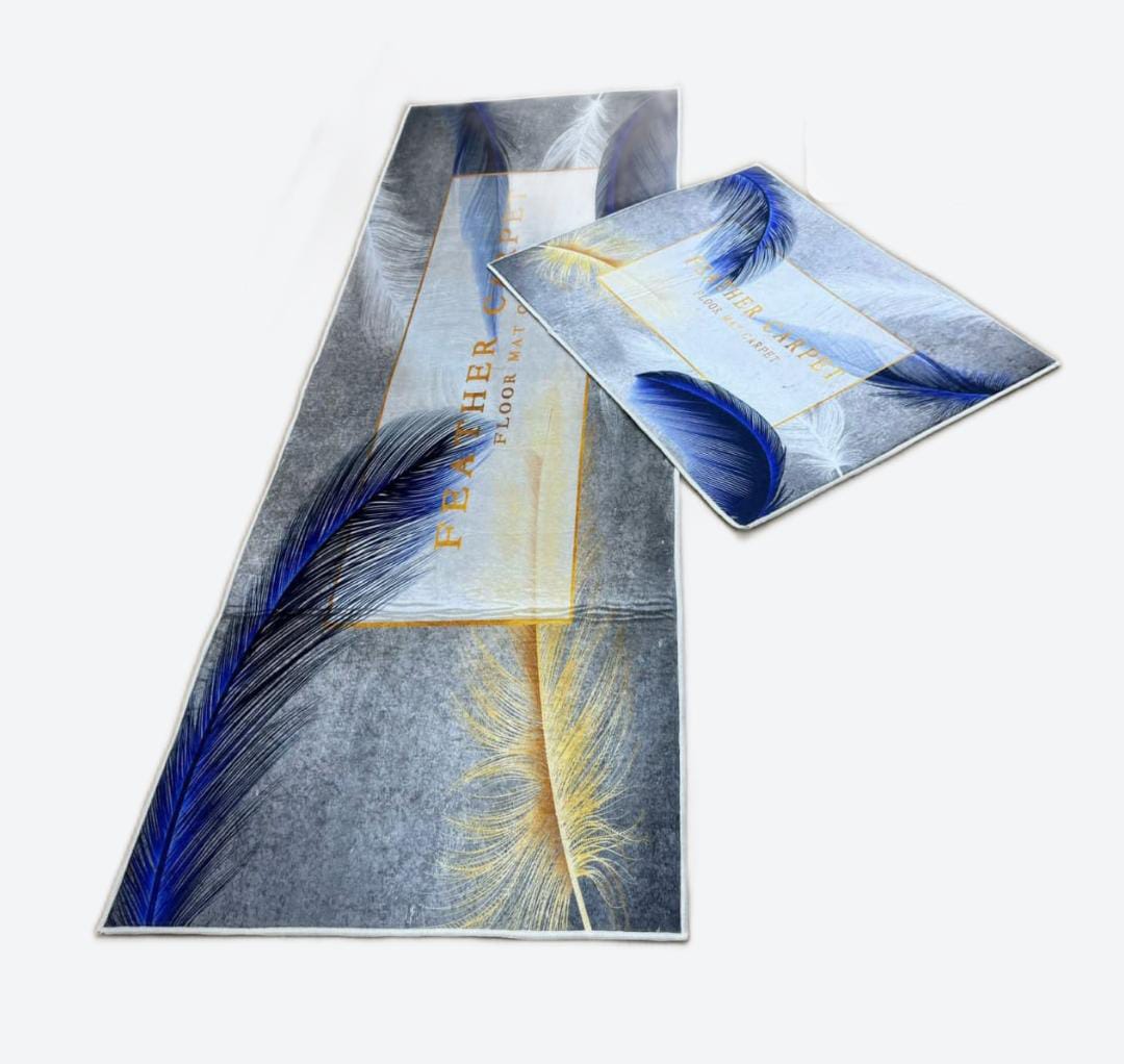 Lot de 2 Tapis de Cuisine Antidérapants Lavables avec Autocollant - Designs Plumes