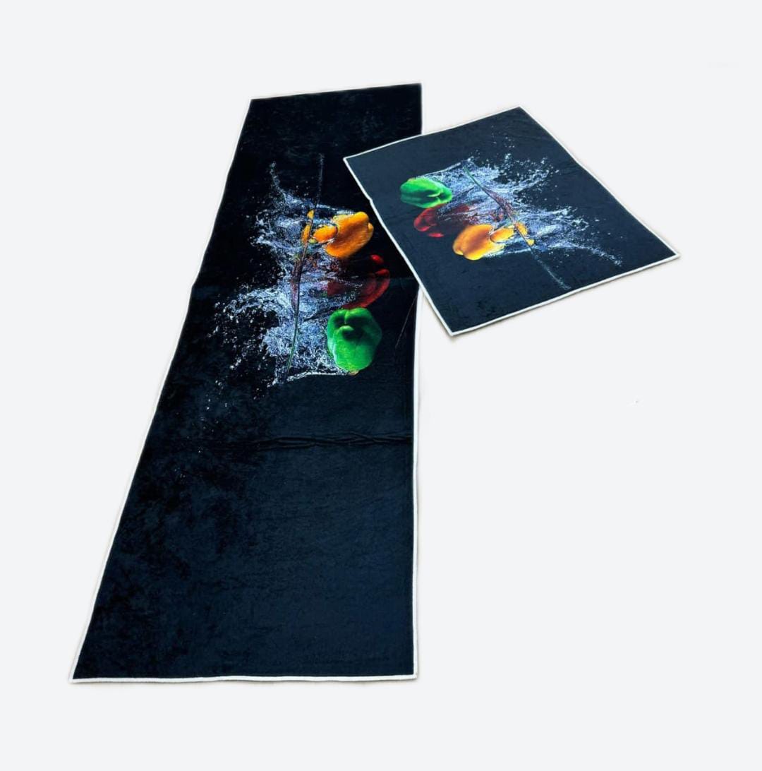 Lot de 2 Tapis de Cuisine Antidérapants Lavables avec Autocollant - Designs Poivre