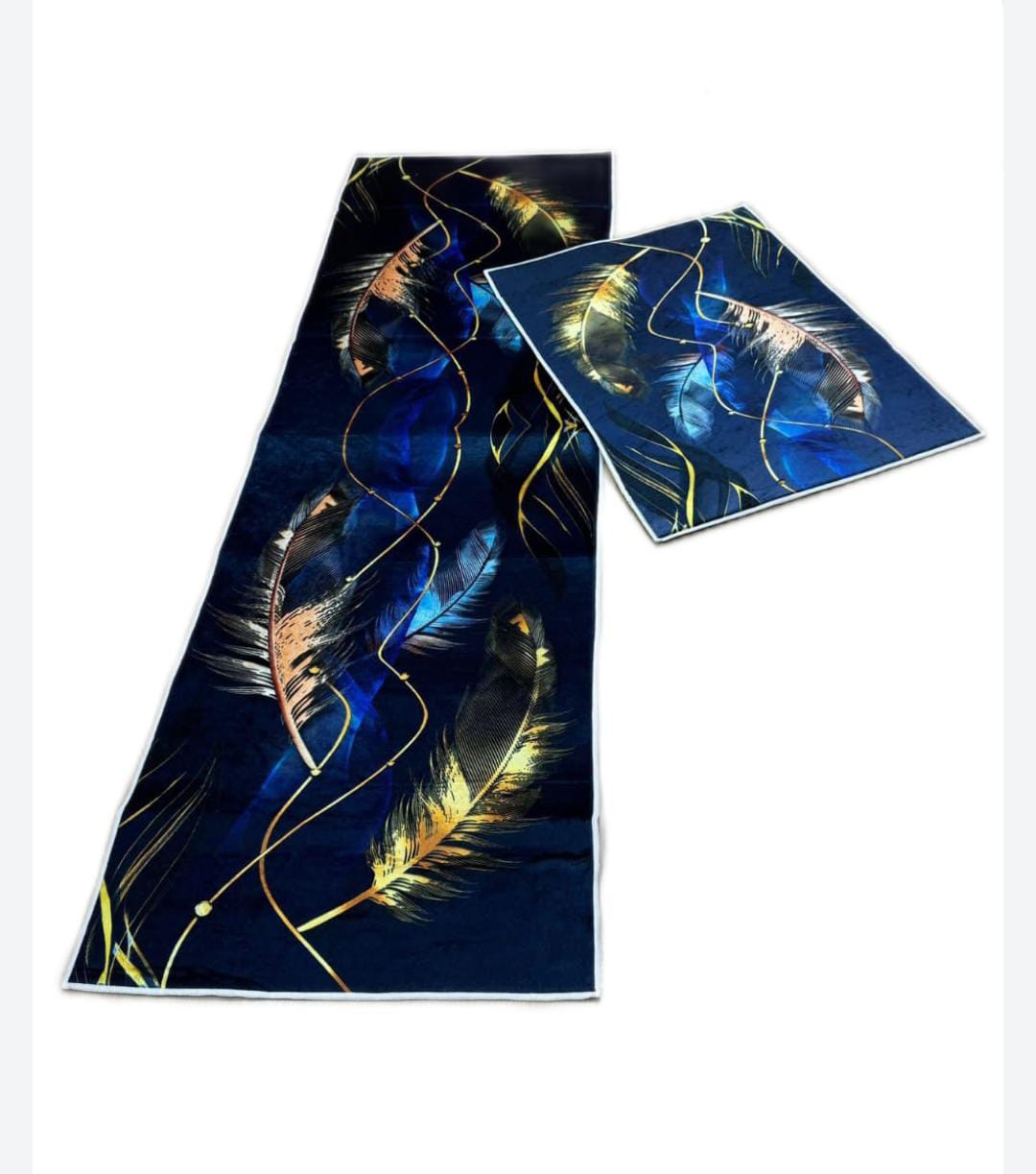 Lot de 2 Tapis de Cuisine Antidérapants Lavables avec Autocollant - Designs Plumes d'Or