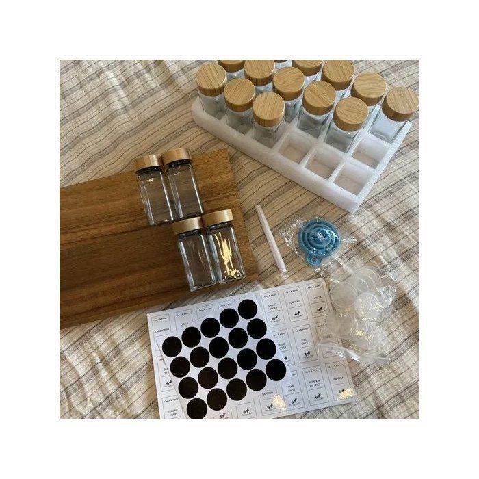 Image de Lot de 24 pots à épices avec couvercles en bambou - Bouteilles d'assaisonnement en verre de 118 ml - Unbranded