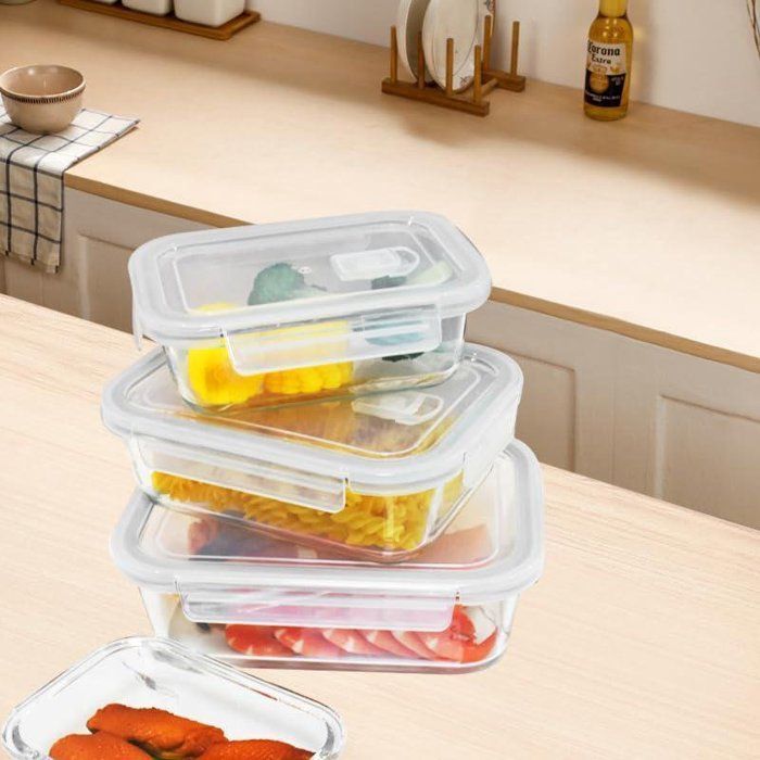 Image de Lot de 3 boîtes de conservation hermétiques en verre avec couvercles en plastique,Anti-fuite 500ml/400ml/300ml - Unbranded